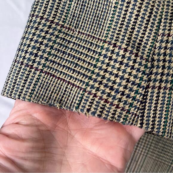 Vintage Burberry Silk Blazer Sport Coat Mens 44 Houndstooth Windowpane Tan - Picture 13 of 13